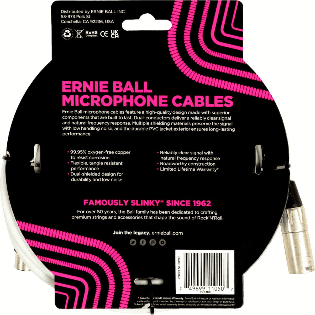 Ernie Ball 6389 microfoonkabel XLR male-XLR female 6m wit