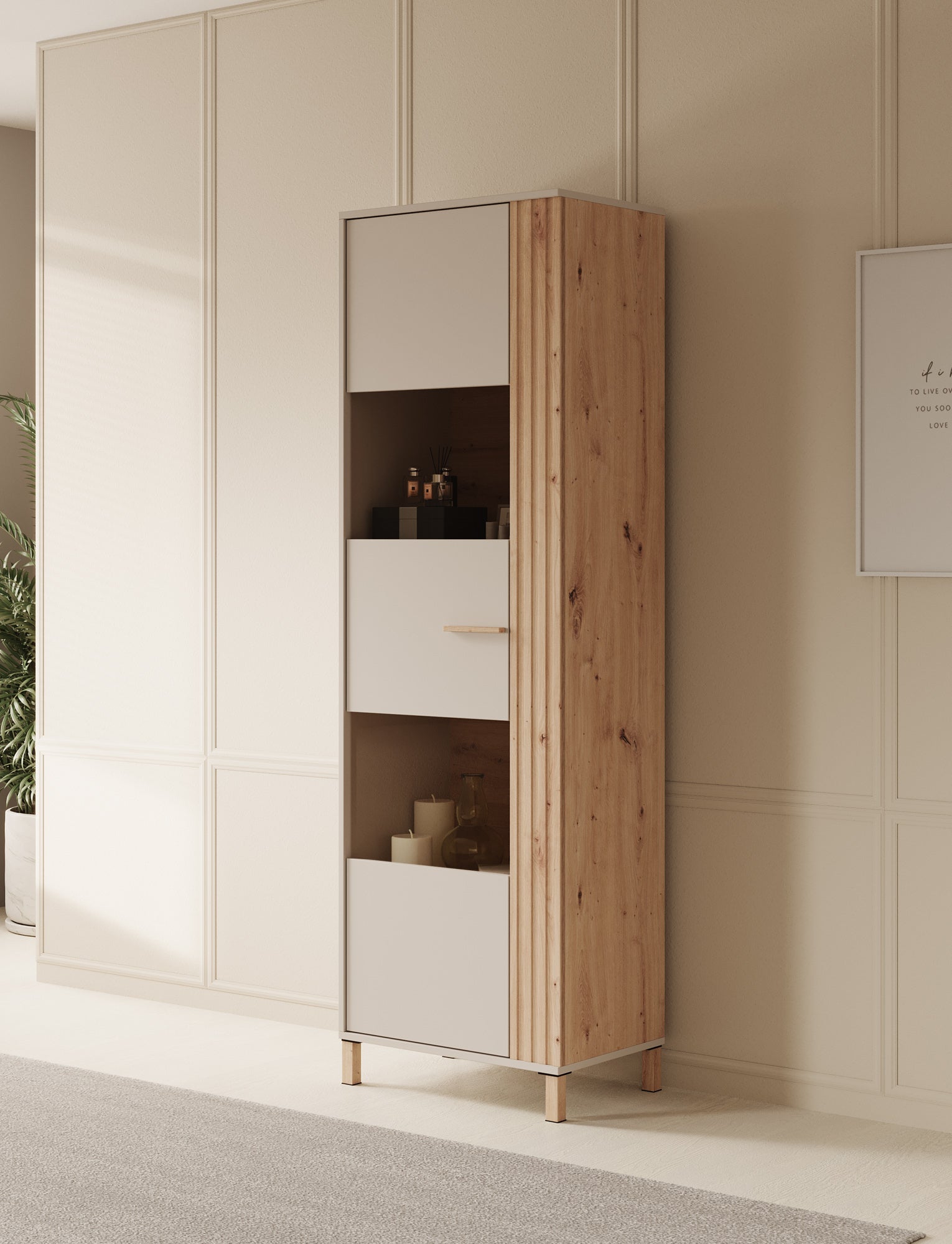 Meubella - Vitrinekast Bahia - Beige - 60 cm