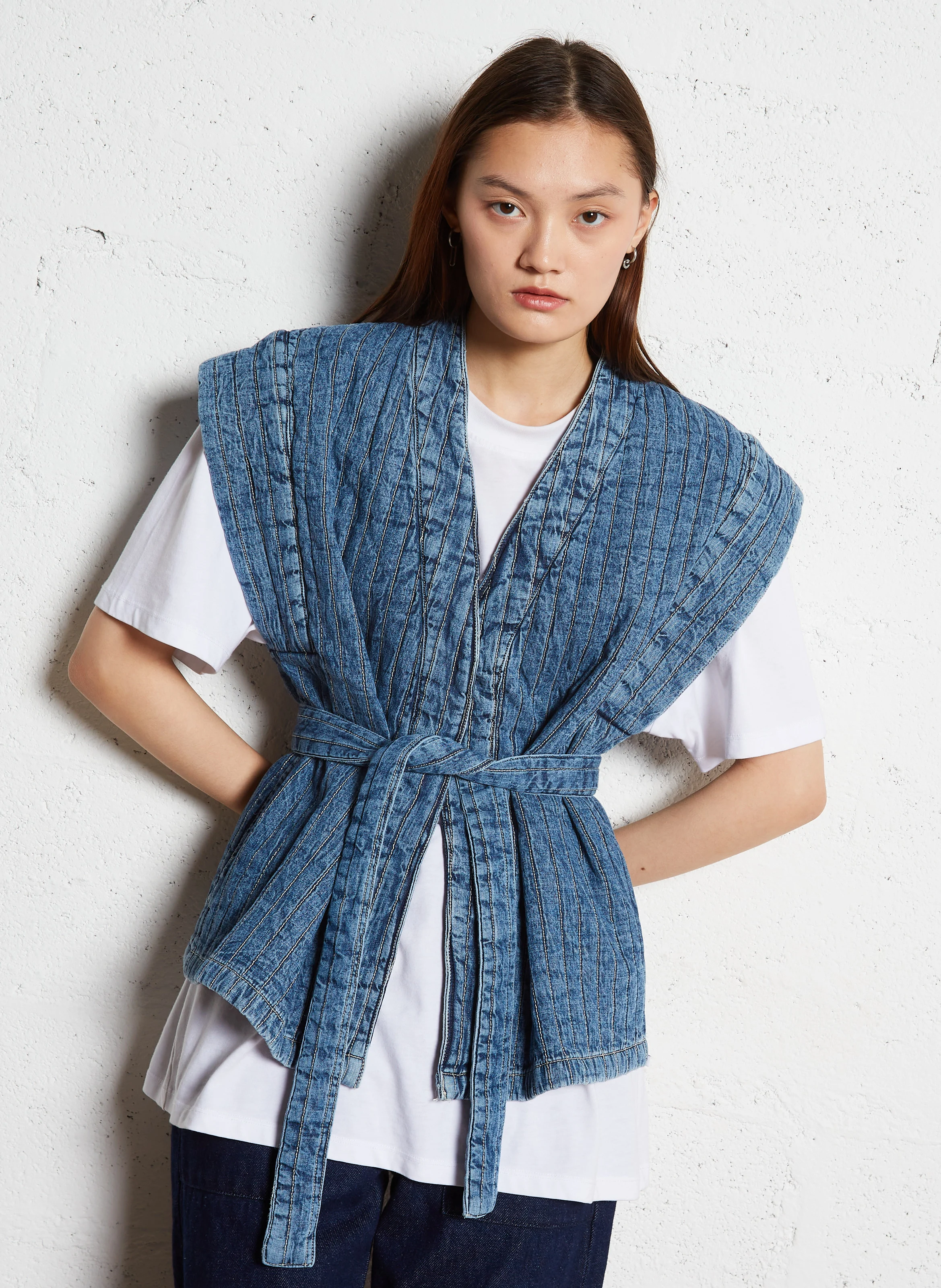 ELSA - Vestecol V en denim de coton | Bleu