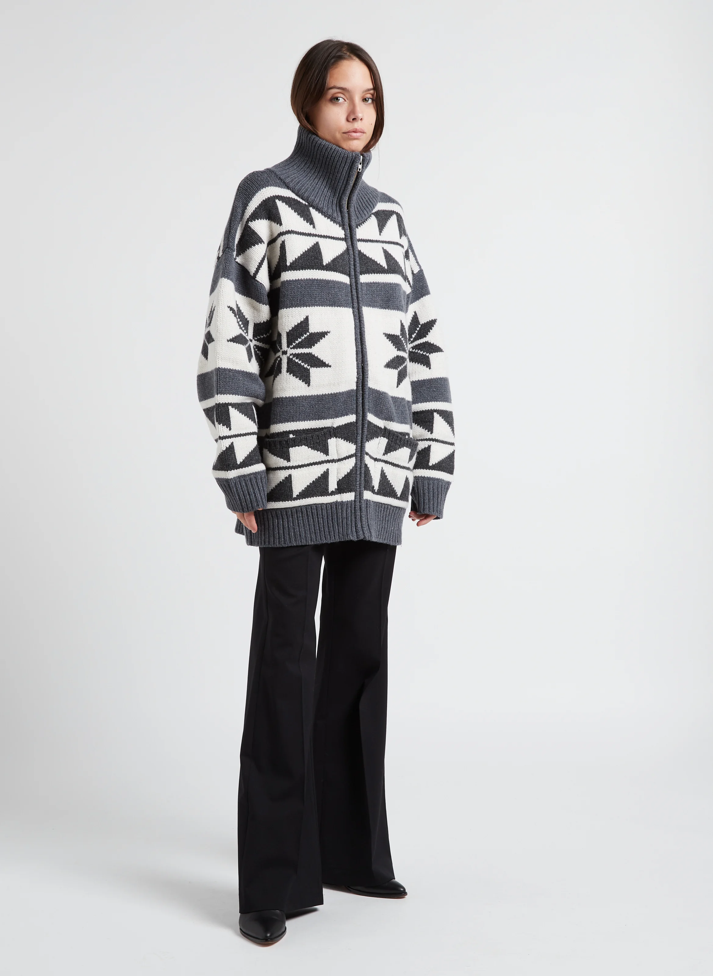SNOW - Gilet col montant imprimé en laine| Gris