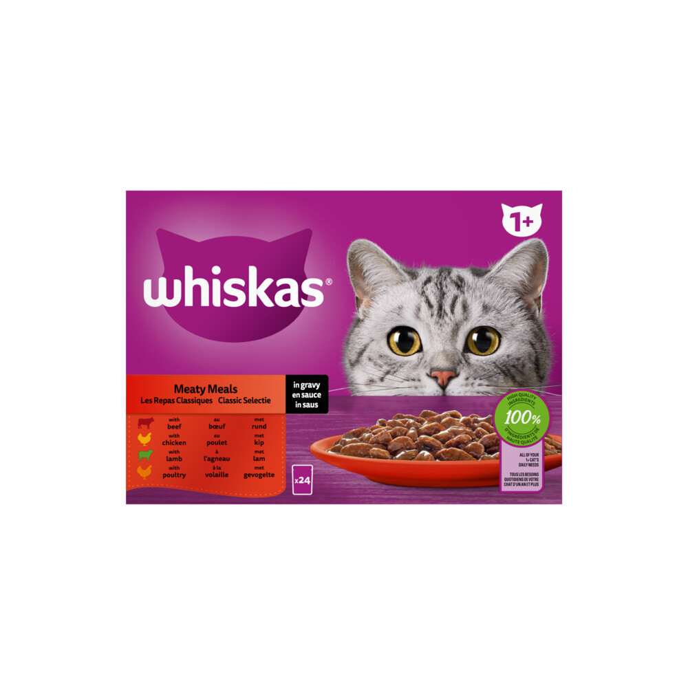 Whiskas 1+ Classic Selectie in Saus Maaltijdzakjes Multipack24 x 85 gr