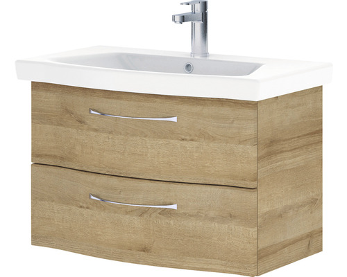 Badkamermeubelset serie 6005 Sprint BxD 82 x 42,7 cm, frontkleur Riviera Oak, 2-delige set met keramische wastafel