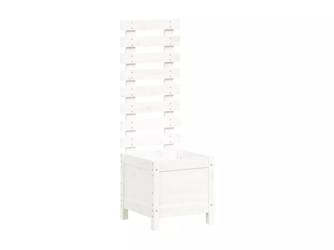 Jardinière avec support blanc 39x39,5x114 bois de pin massif