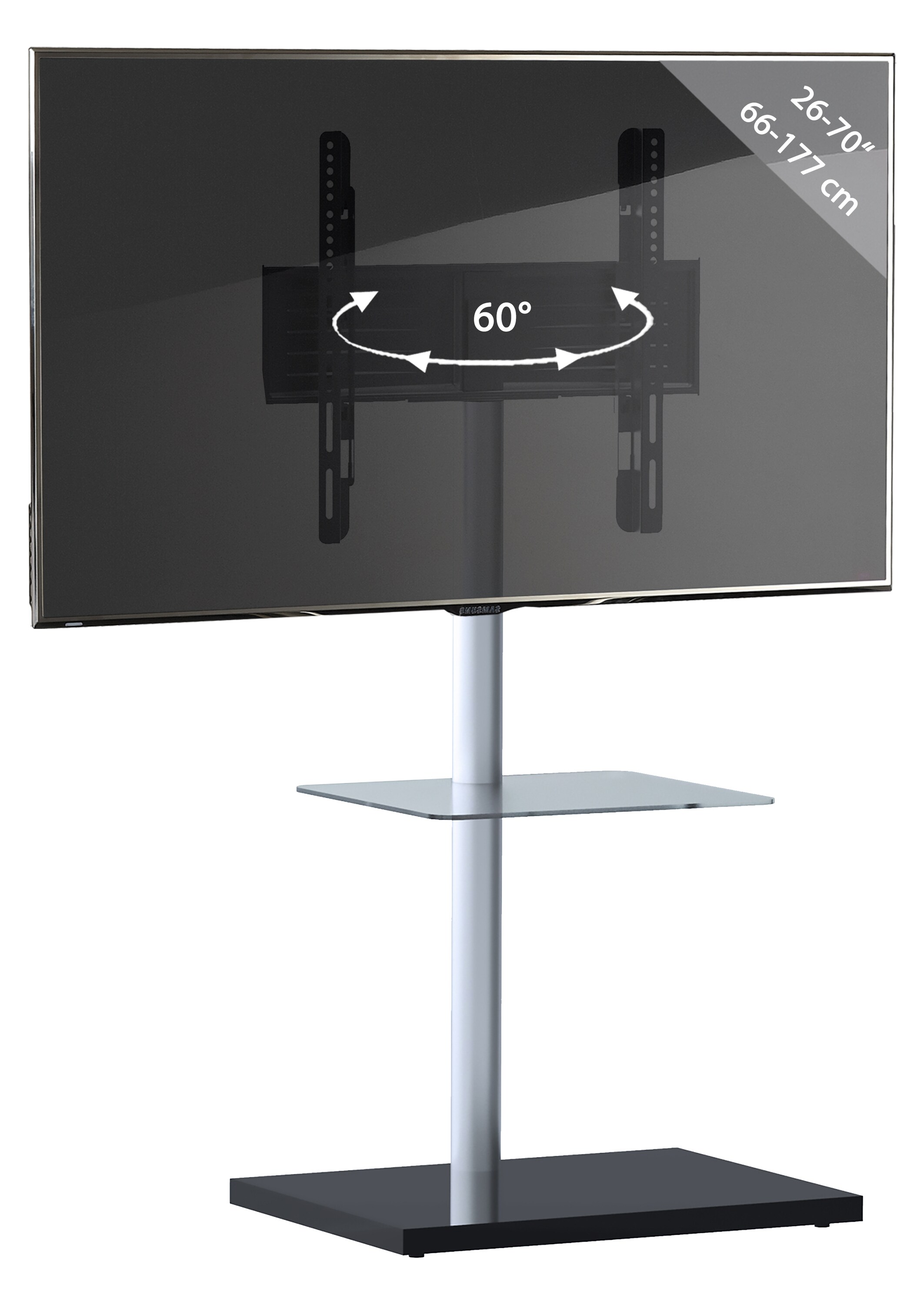 VCM Universal TV VESA Standfuß Ständer Fernseh Rack Ablage Glas Nalano Fachboden