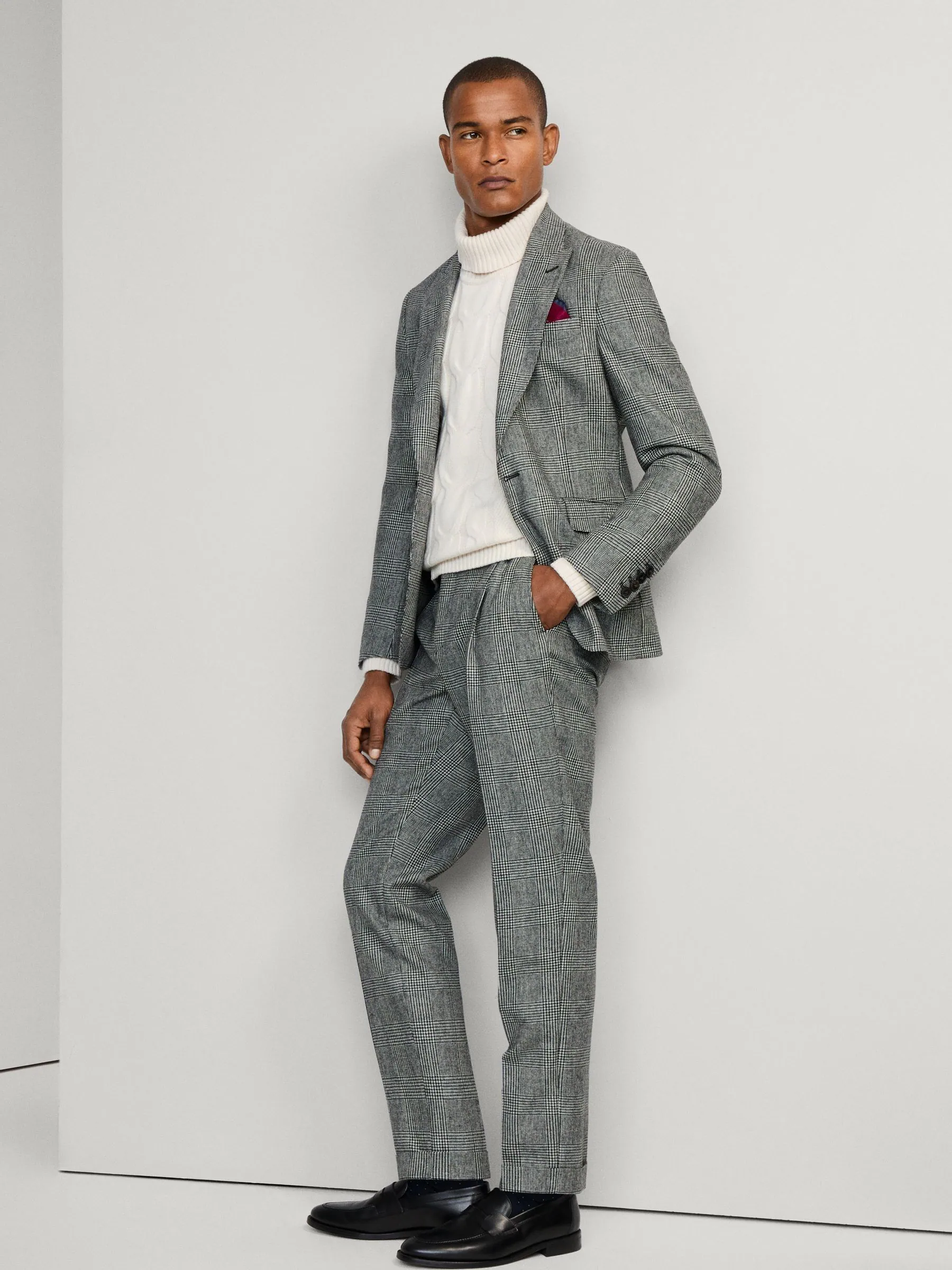 Hack Glen Check Peak Lapel Black Trouser
