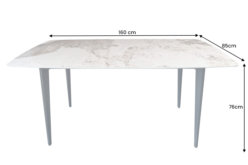 Esstisch MILANO 160cm weiß Pandora Keramik schwarzes Metallgestell