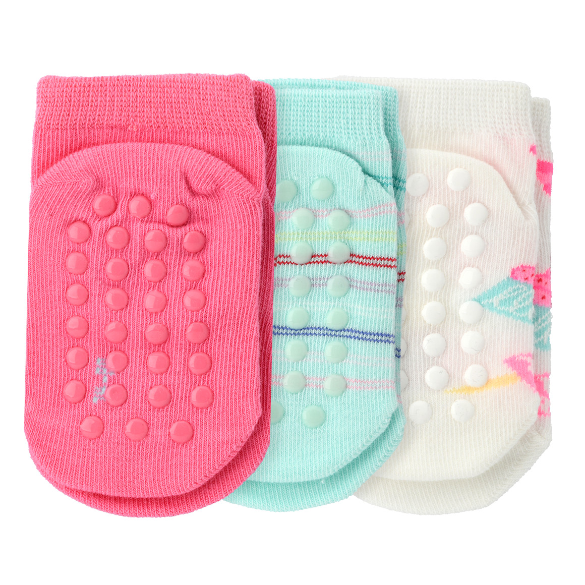 Famy 3 Paar Baby Sneaker-Socken im Set rosa / helltürkis / weiss