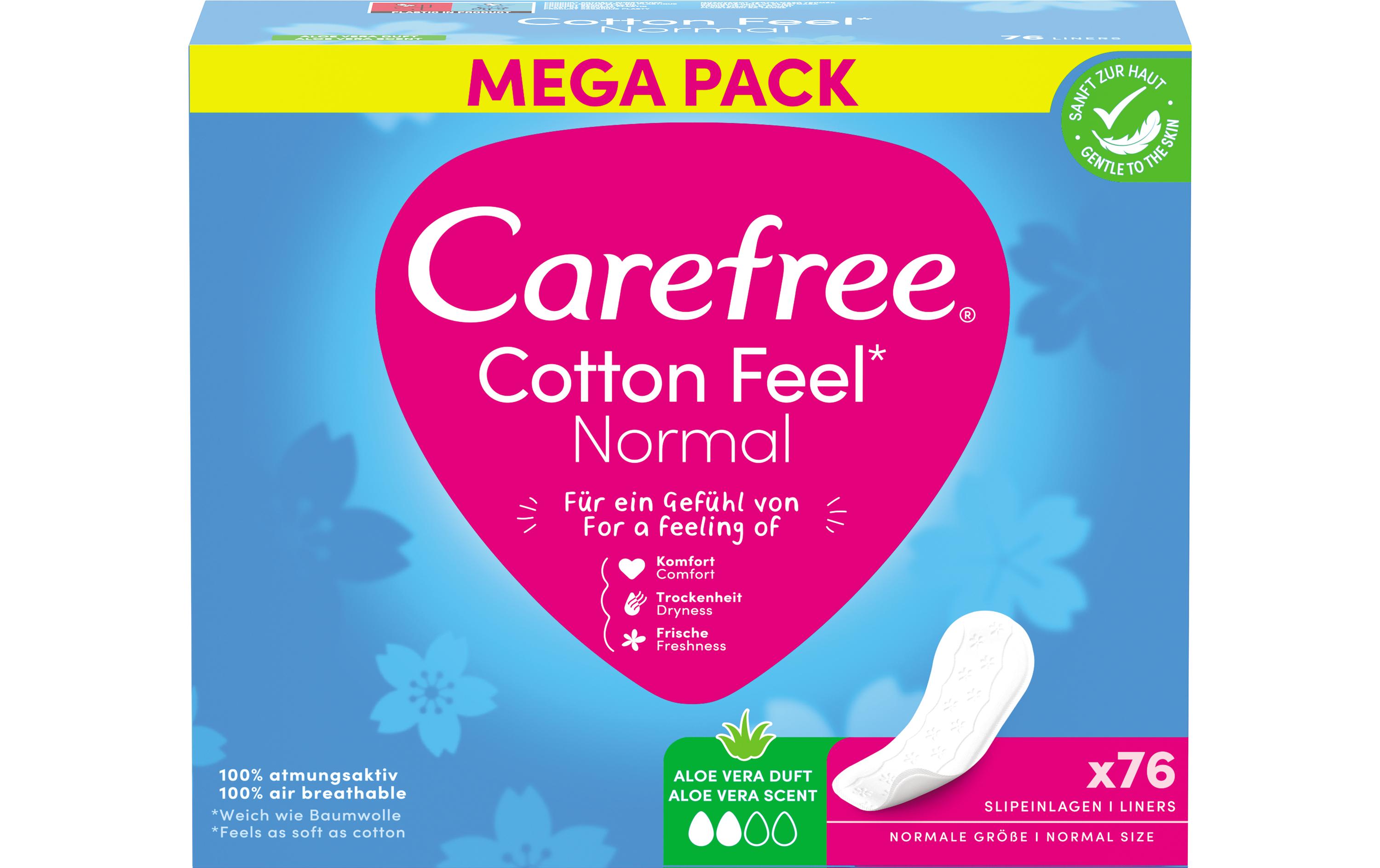 Slipeinlage Cotton Feel Aloe 76 StückLuftdurchlässige Slipeinlagen mit langanhaltendem Frischegefühl