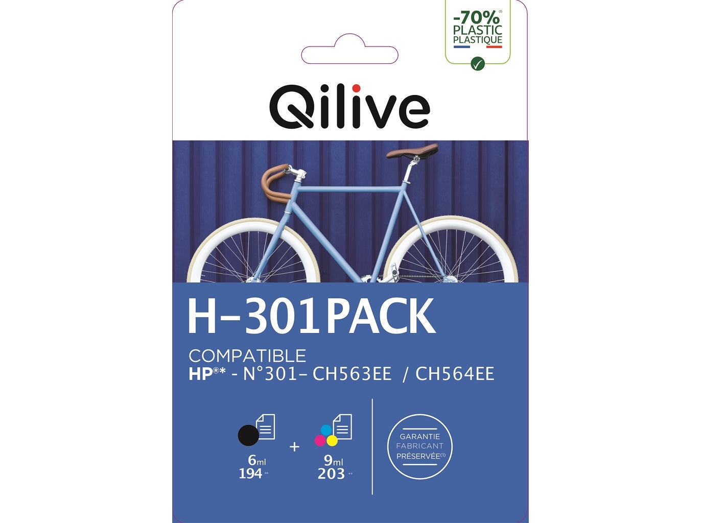 TINTEIRO COMPAT/RECICL QILIVE H-301 PACK B CMY HP