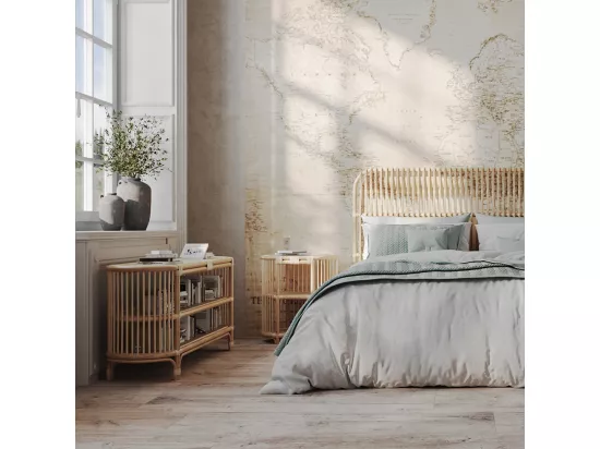 Console 140 cm en rotin naturel avec étagères - Marthe