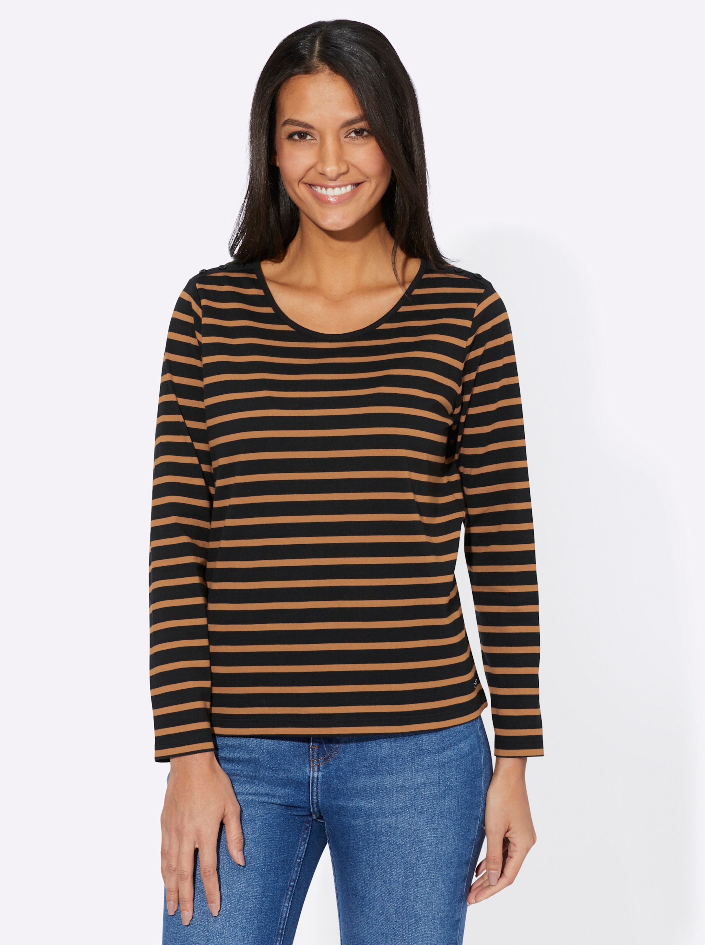 Streifenshirt in cognac-schwarz-gestreift