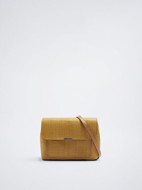 Bolsa transversal com efeito palha - Mostarda