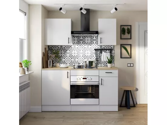 Ensemble de cuisine avec 5 éléments coloris blanc brillant/chêne canadien