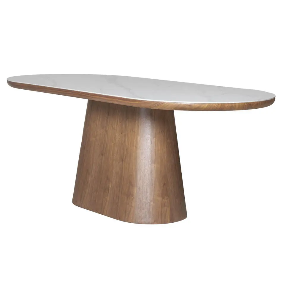Eettafel Wit Keramiek/Walnoot - 200x90x77cm - Alba