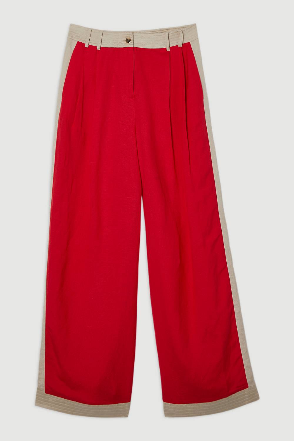 KarenMillen Pantalon Tissé en Lin Viscose à Blocs de Couleur