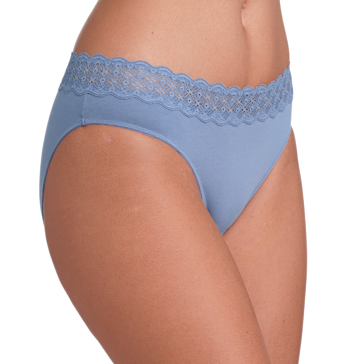 Gina Benotti 3 Damen Slips mit Spitzenbund blau / hellblau / weiss
