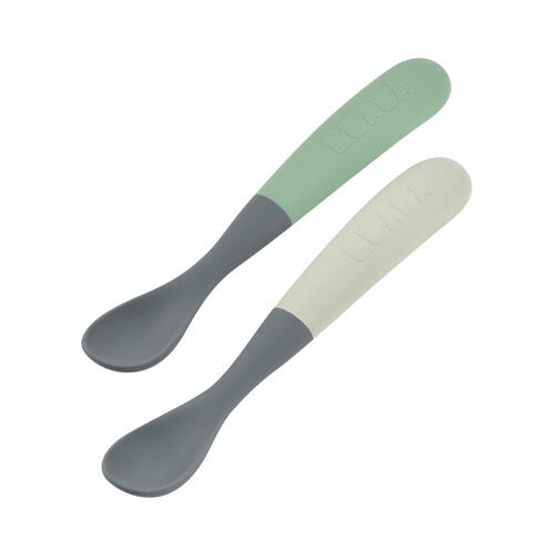Lot de 2 Cuillères 1er Âge Silicone Mineral/Sage Green - BEABA