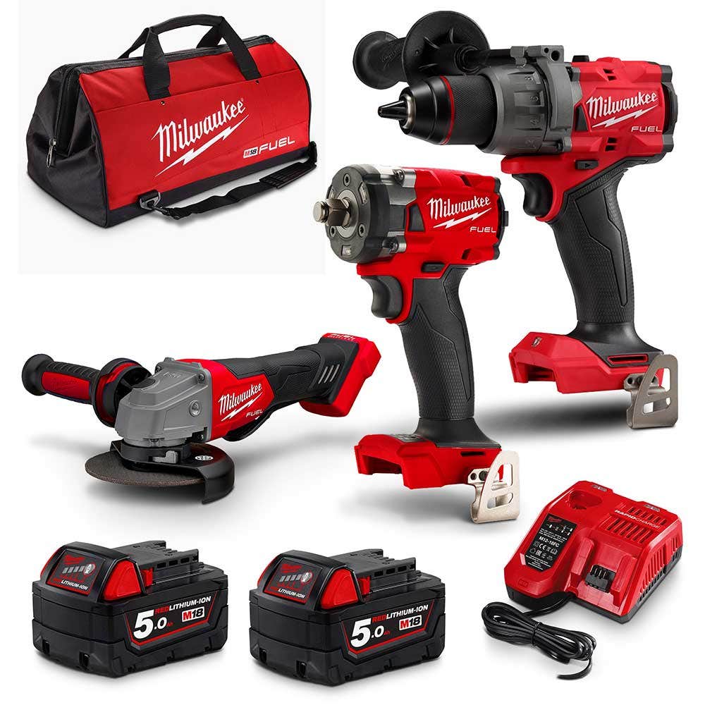 Kit combinado de 3 peças MILWAUKEE FUEL™ 18V 2 x 5,0Ah M18FPP3B3502B