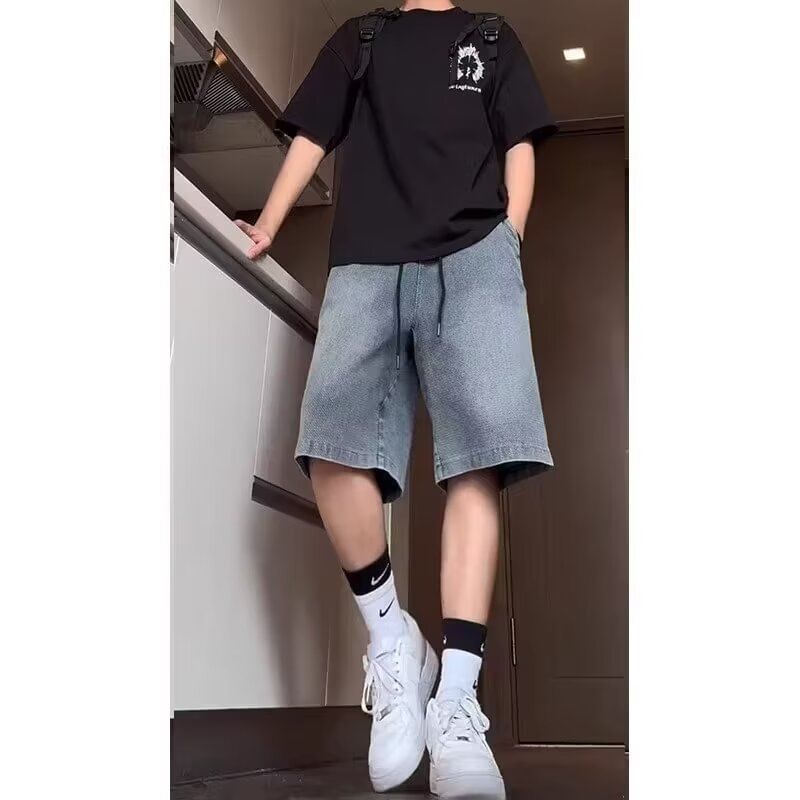 farrahces - Gewassen denim shorts met trekkoordtaille
