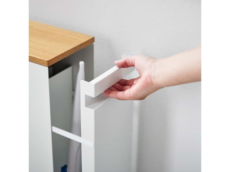Yamazaki Badezimmerregal Tower 56 x 55 cm, Weiss Auszieh-Regal mit Holzablage