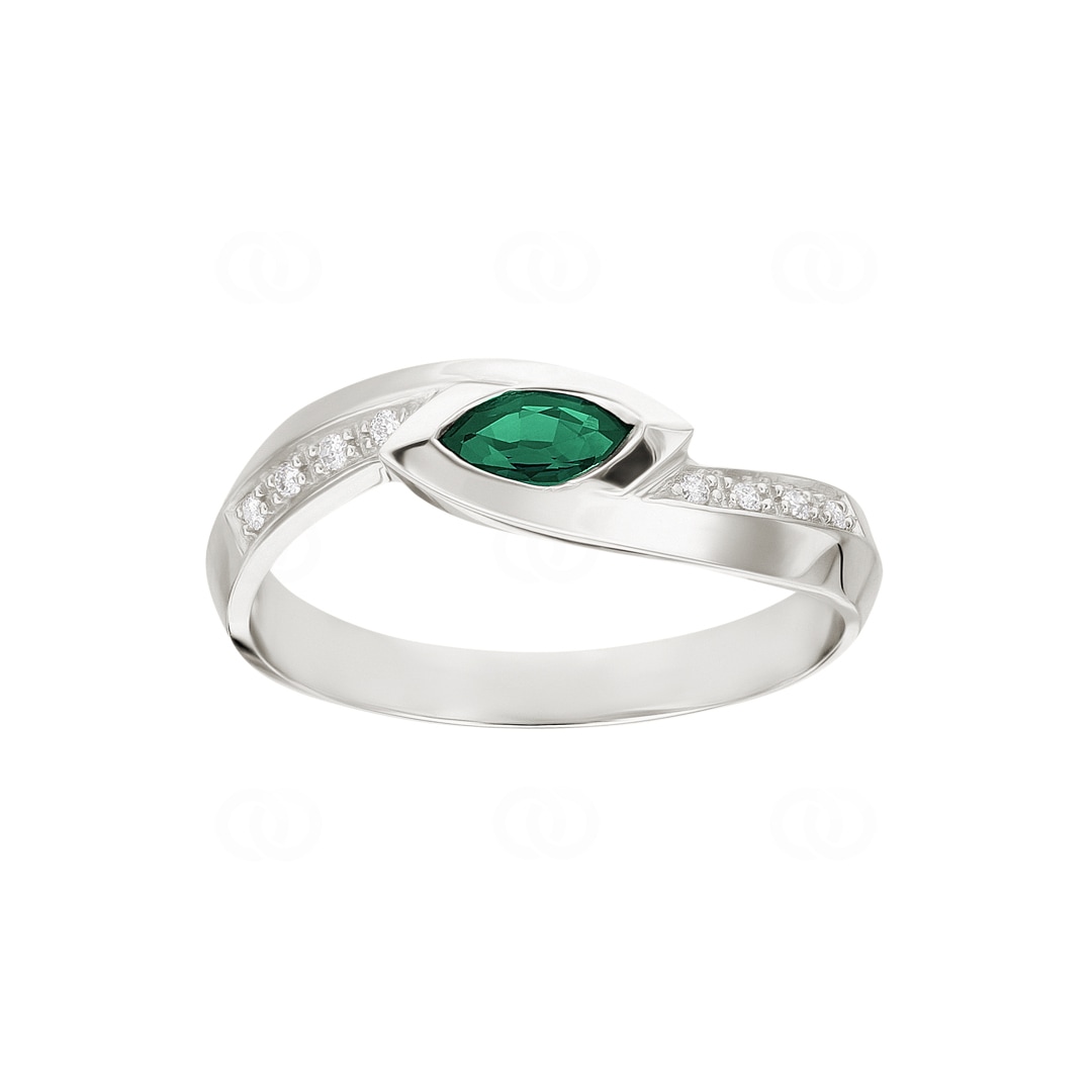 Damenring 750/18 K Weissgold mit Smaragd & Diamanten 0.05 ct H/si Ø 56