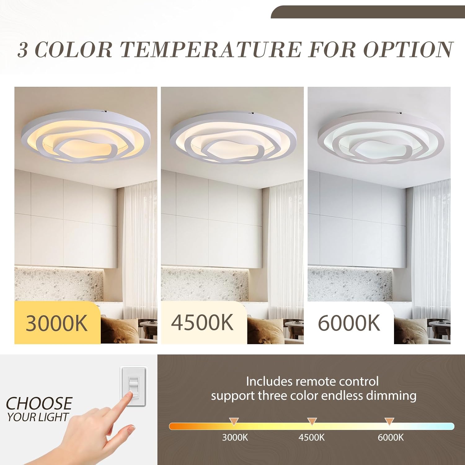 Moderne Weiße Blumen Deckenlampe,Round Ø50cm/3 Schicht Deckenleuchte,LED Dimmbar 3000-6000K Lampe Decke Flach mit Fernbedienung,Flower Deckenleuchten für Schlafzimmer,Wohnzimmer,Esszimmer.