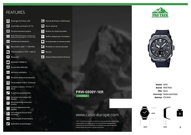 CASIO - MONTRE ALTIMETRE PRW-6900 GREY