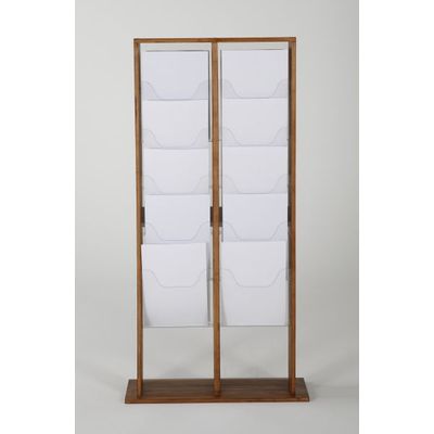 Promocome - Présentoir de journaux de sol - 2 x 5 compartiments A4 - bois foncé