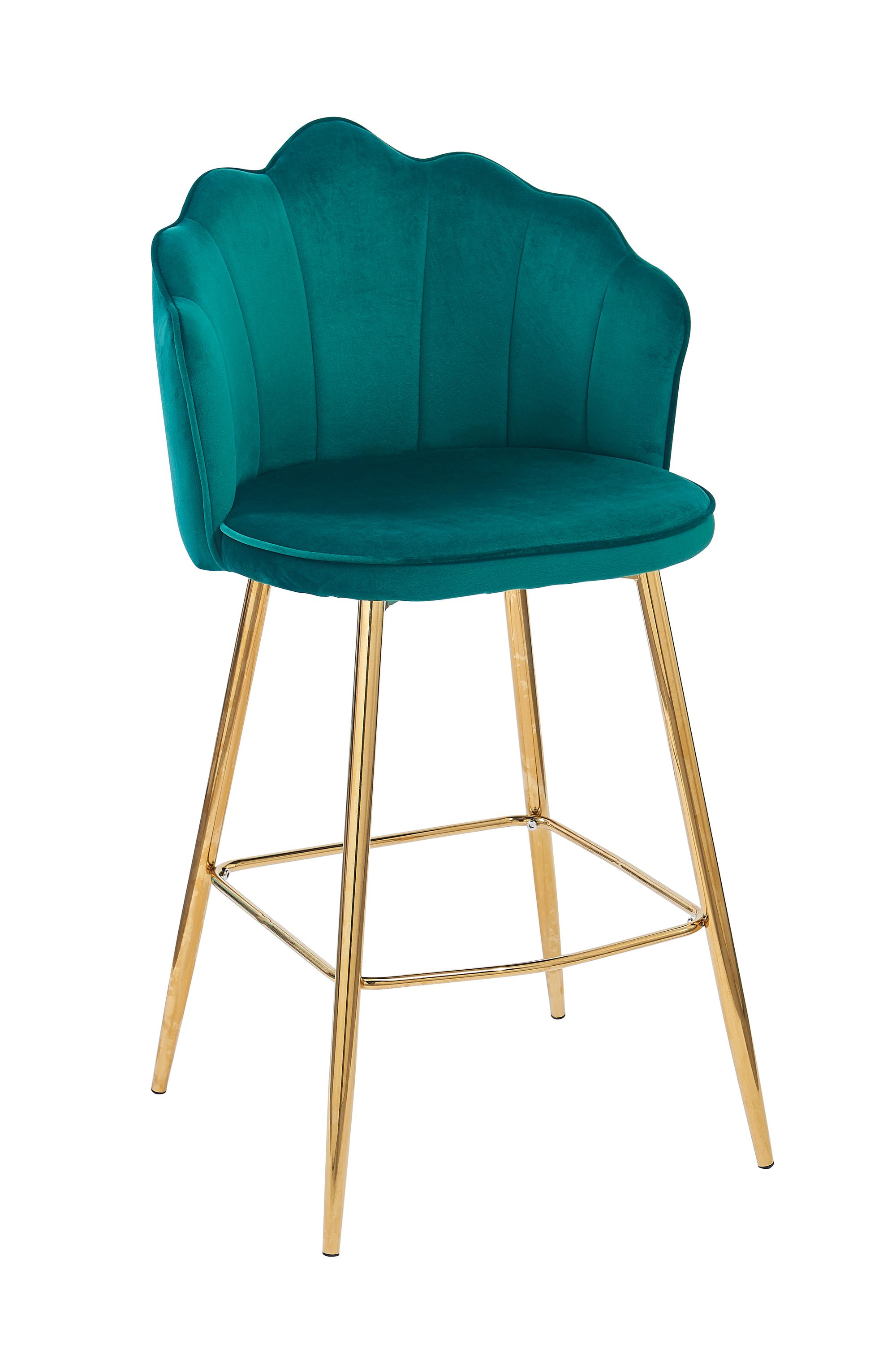 Barhocker Muscheldesign 2er Set aus Samt Grün Tresen Hocker Sitzhocker