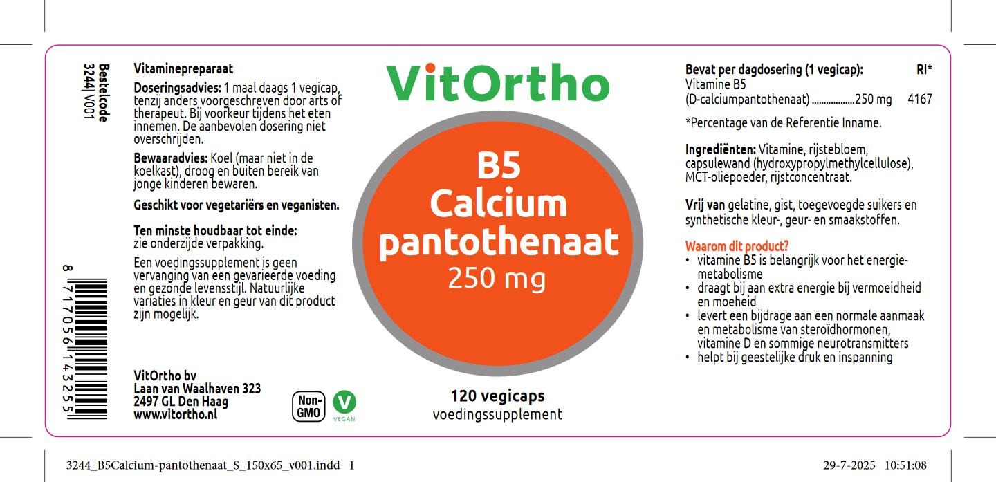 VitOrtho Calciumoantothenaat 250mg (120 vega capsules)