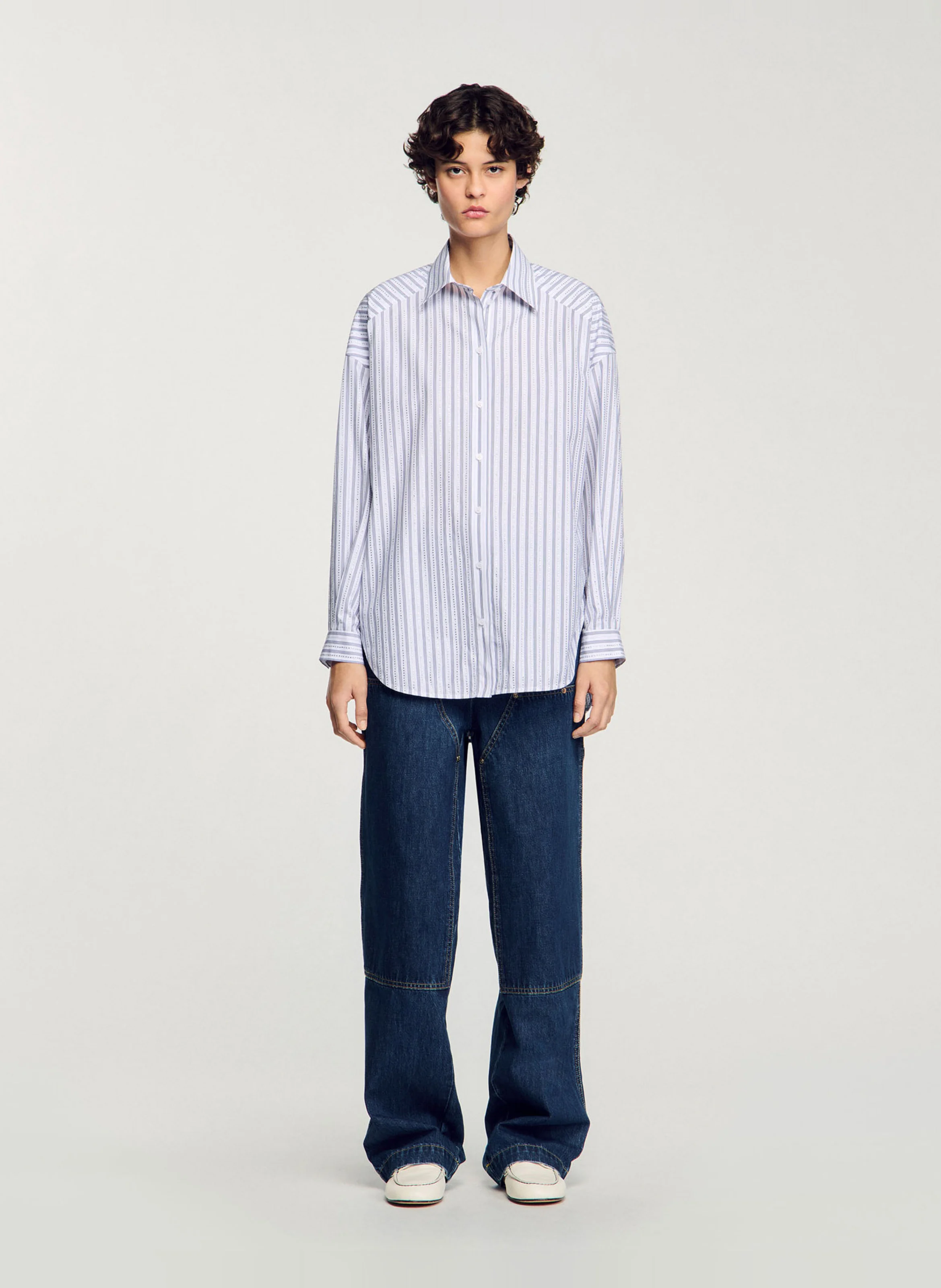 Chemise ample rayée en coton| Blanc