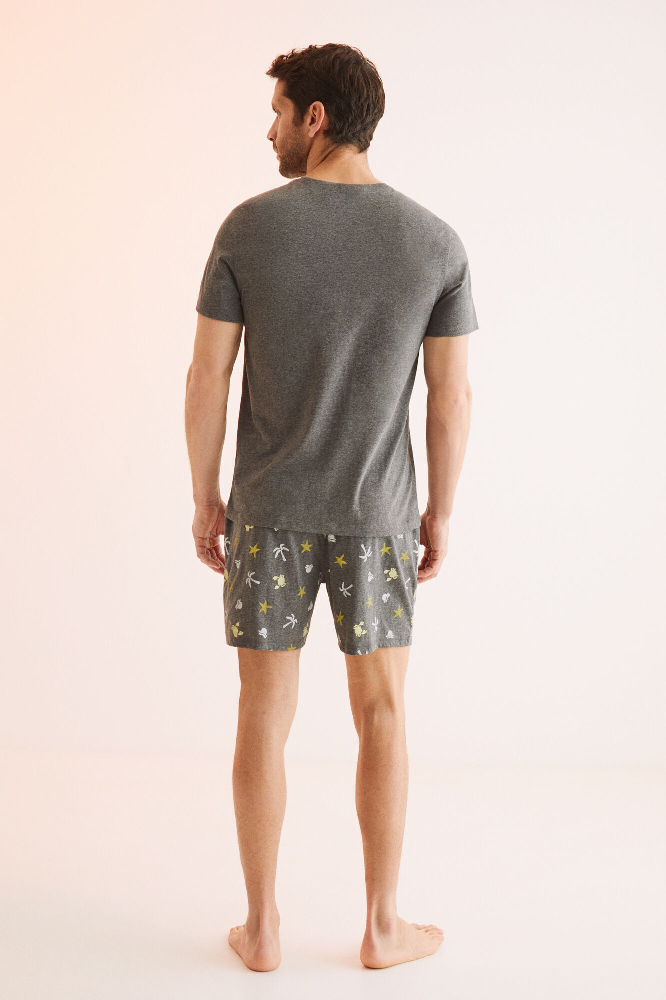 Pijama curto masculino 100% algodão Garfield - cinza