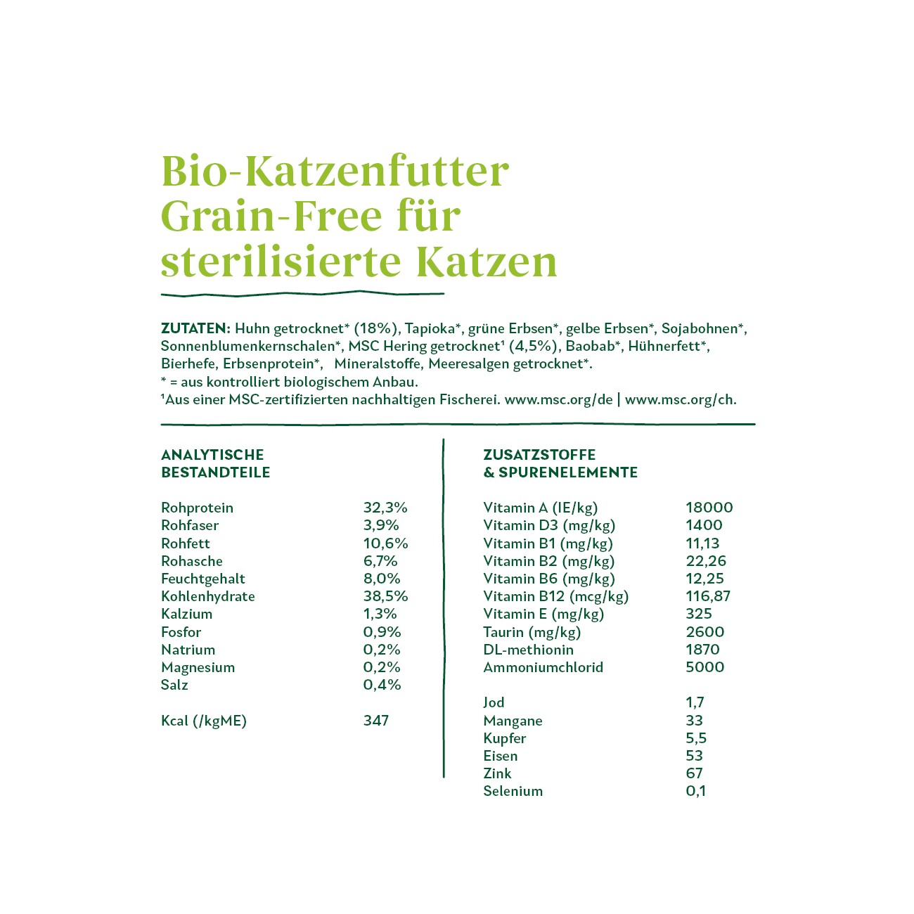 Yarrah Bio Adult Trockenfutter für sterilisierte Katzen Huhn & Fisch (MSC) 700 g