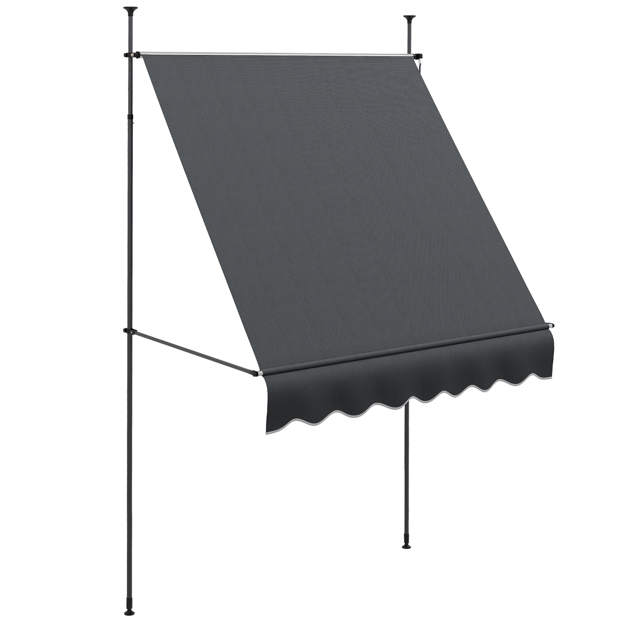 Toldo retrátil manual Outsunny 300x120x210-300 cm para varanda, com manivela, altura ajustável, impermeável e resistente aos raios UV, ideal para jardim, terraço e janelas, na cor cinza escuro.