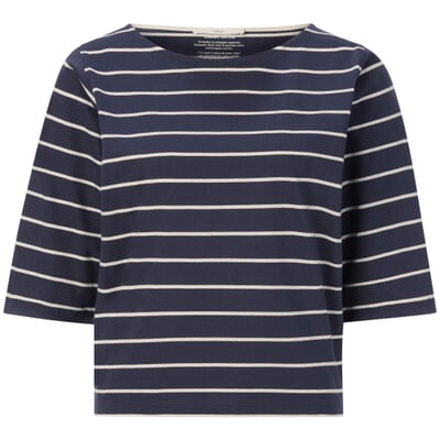 Damen-Halbarmshirt, Blau-Creme