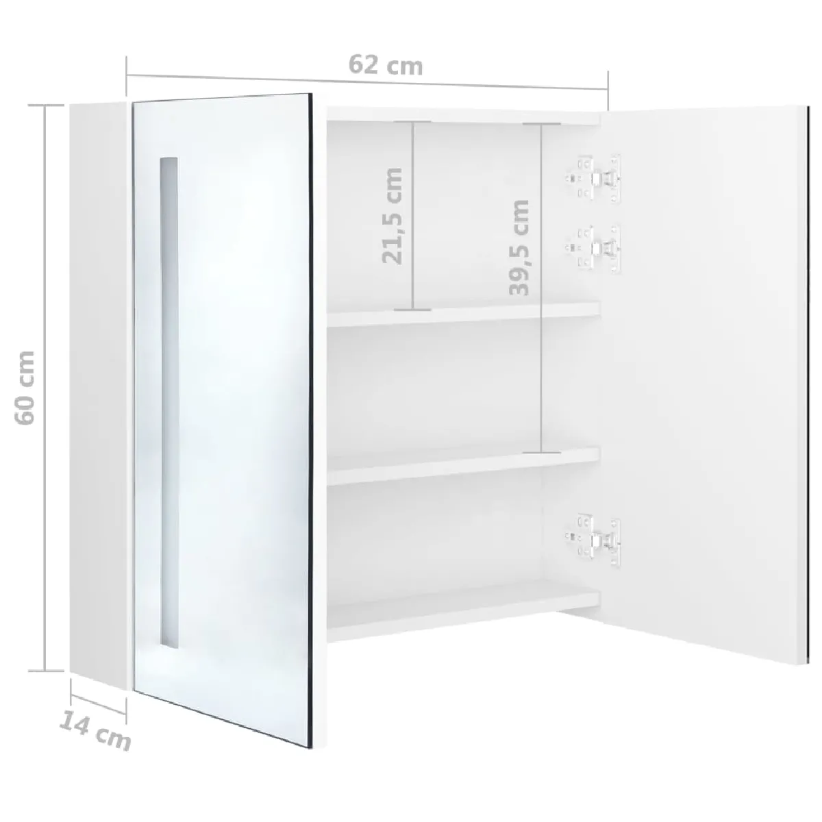 Helloshop26 Armoire de salle de bain LED - Blanc brillant - 62 cm