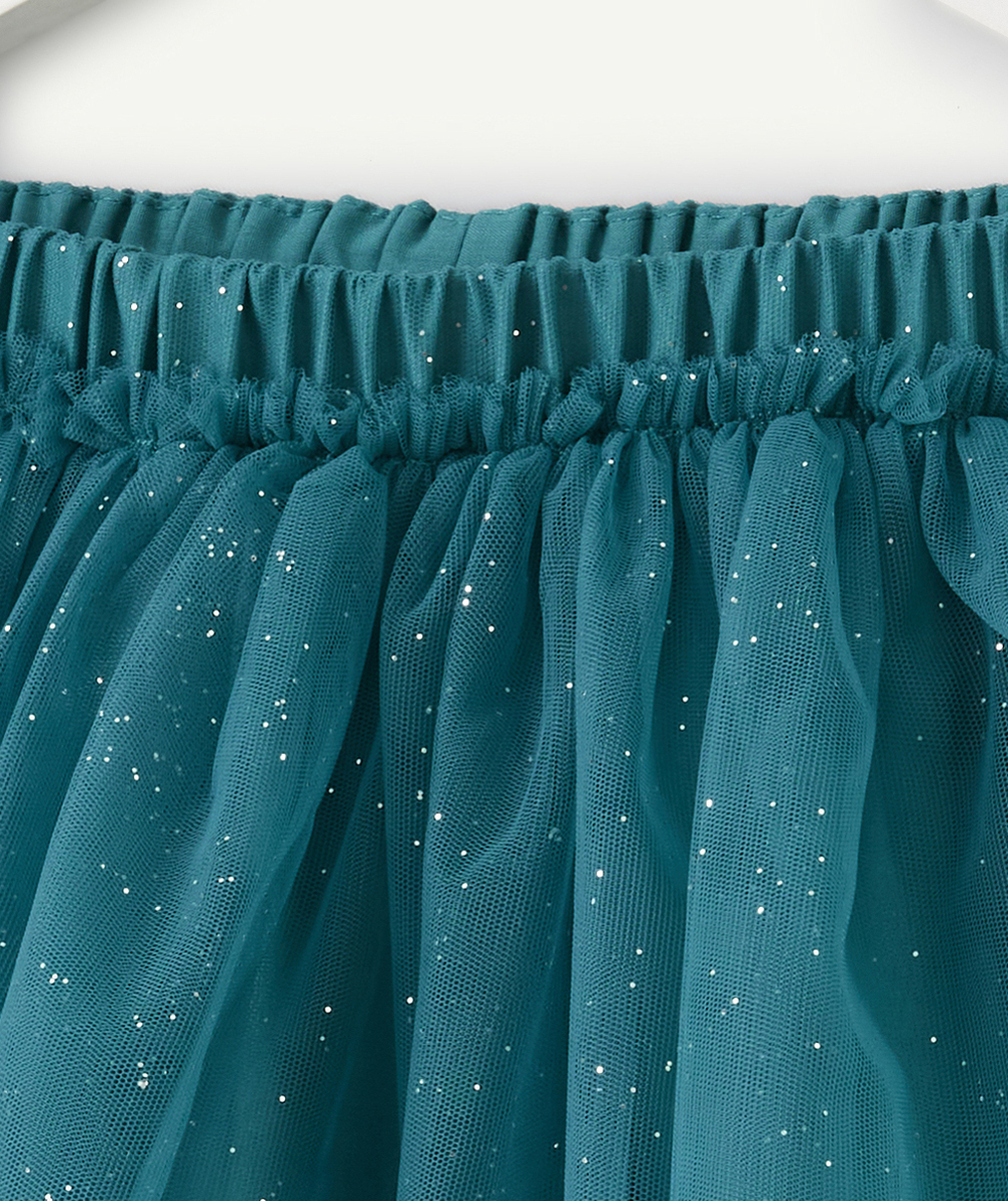 JUPE EN TULLE FILLE VERTE AVEC DÉTAILS PAILLETÉS