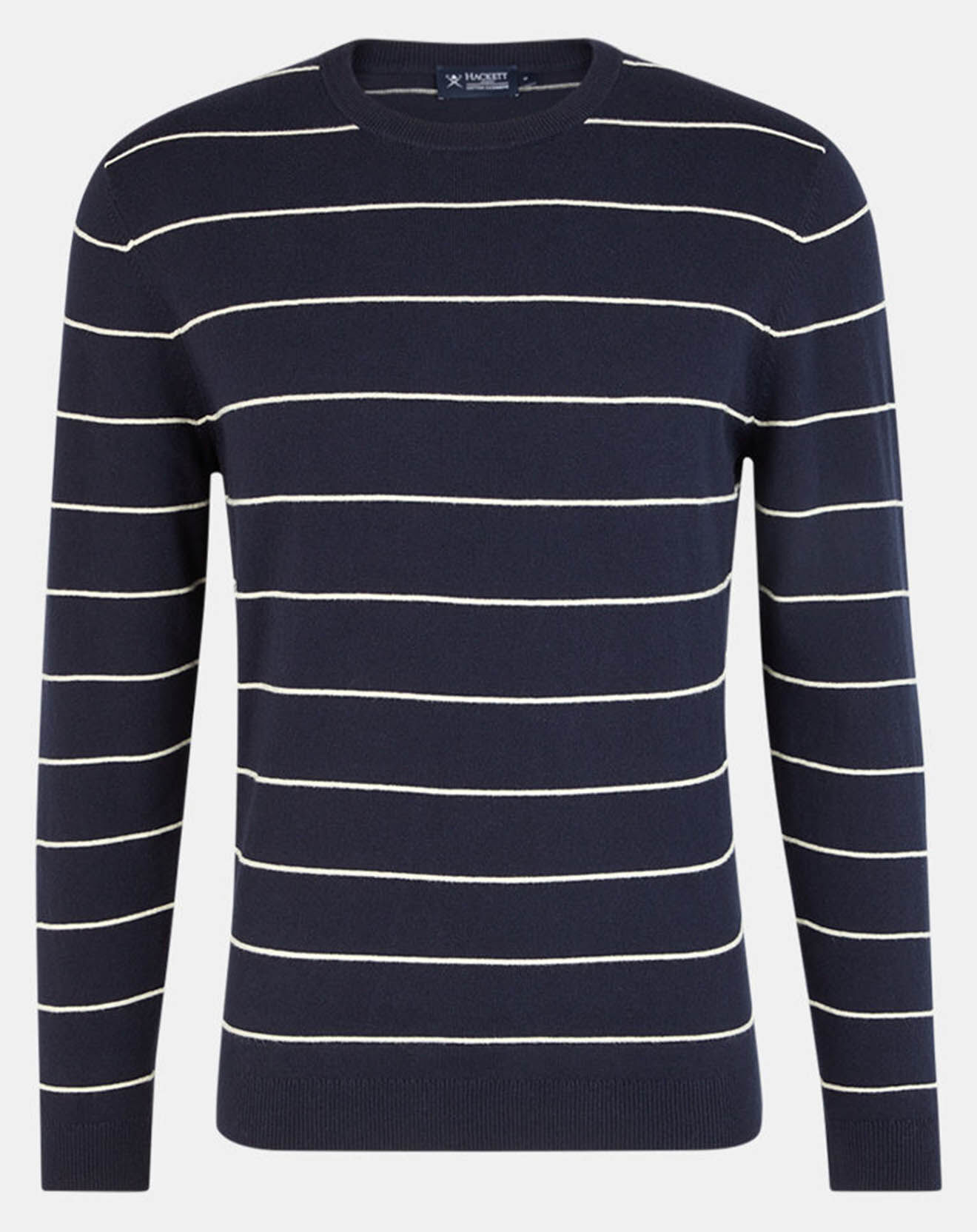 Hackett London Pull en Cachemire mélangé Marinière Classic bleu marine
