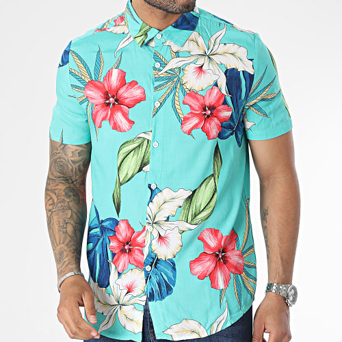 Chemise Manches Courtes Turquoise Floral