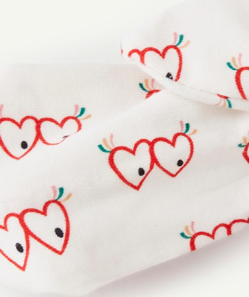 LOT DE 2 BANDEAUX FILLE ROUGE ET ÉCRU IMPRIMÉ COEUR
