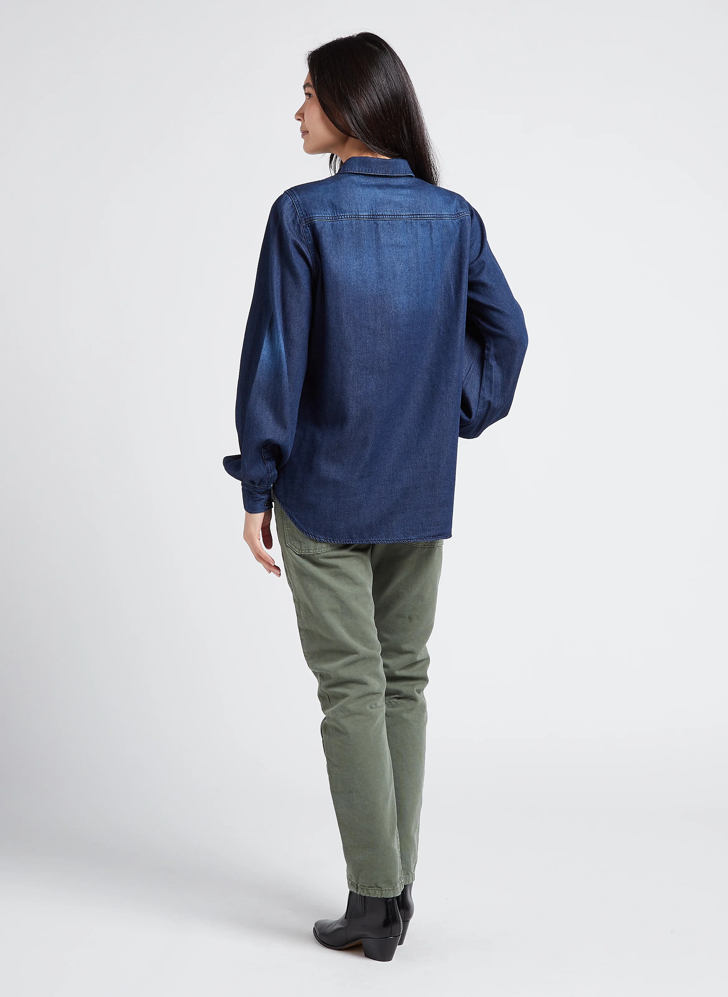 ALMA - Chemise col classique ample en coton | Jean Délavé