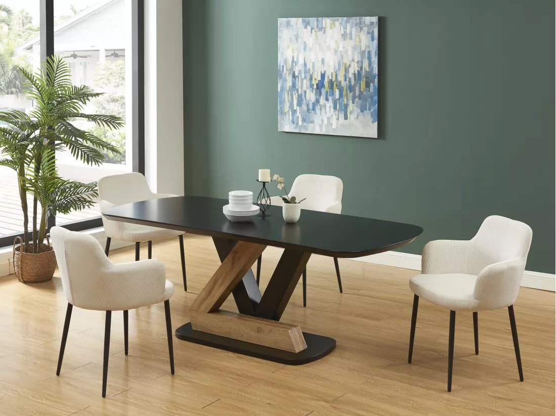 Lot de 2 chaises en velours côtelé et métal - Crème - CELOLA de Pascal MORABITO