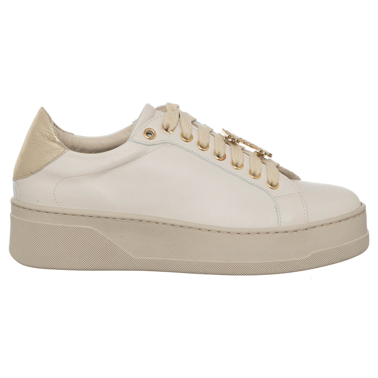 Loretta Pettinari Sneakers en Cuir Ambre beige/doré