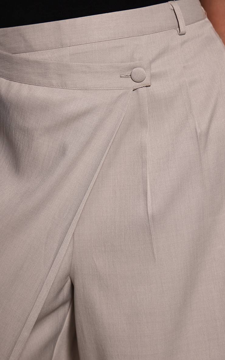Gris Pantalon Grande Taille Tissé À Devant Croisé