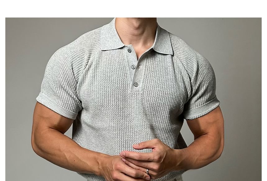 Okwano - Poloshirt met korte mouwen en effen breisel