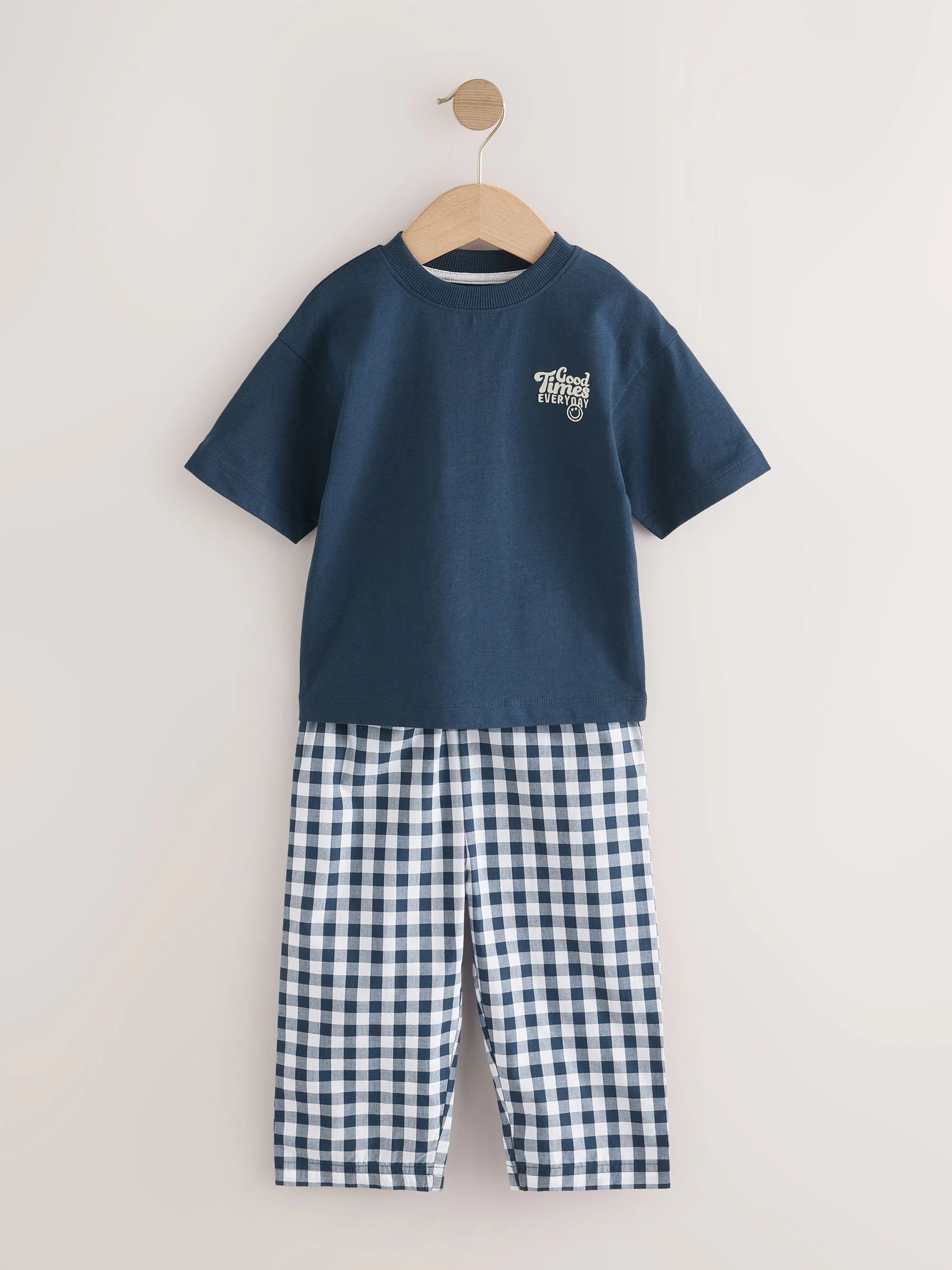 Blauw/wit - Korte mouwen lange pyjama's 2 verpakking (9mnd-12jr)