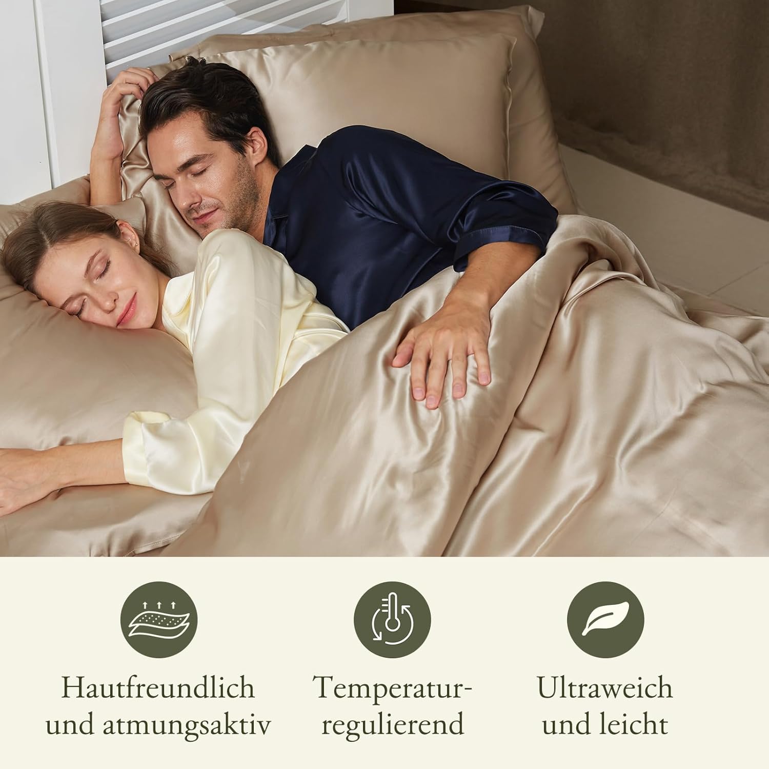 LilySilk 100% Maulbeere Seide Bettwäsche-Set 2 teilig Bettbezug 135x200cm Kissenbezug 80x80cm Unifarben 19 Momme Hypoallergen Super weich und atmungsaktiv,Taupe