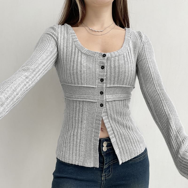 Sosana - Lange mouwen effen slim-fit gebreide top