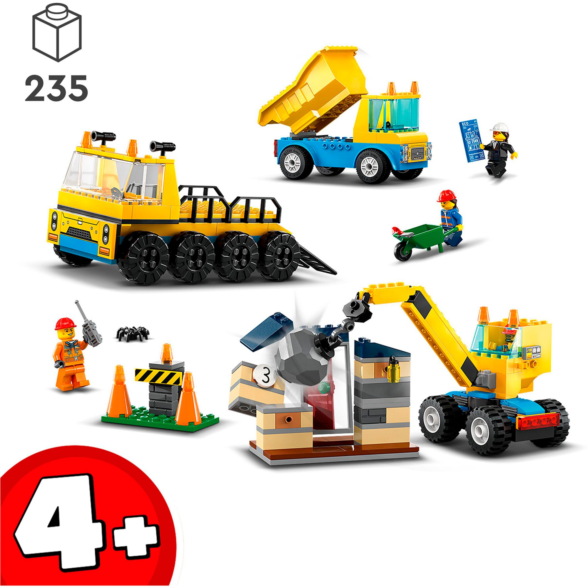 LEGO Konstruktionsspielzeug City Baufahrzeuge und Kran mit Abrissbirne