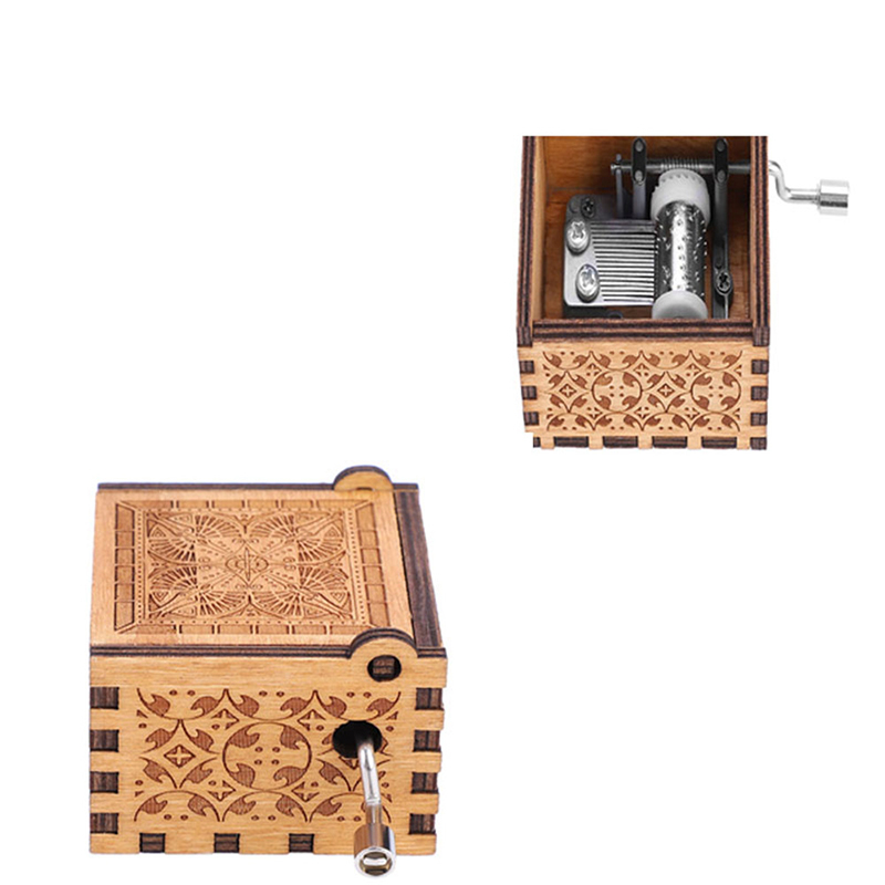(6.5x5cm) Weihnachts Holz Spieluhr Home Dekoration Spieldose Musik Kästchen mit Handkurbel - Merry Christmas